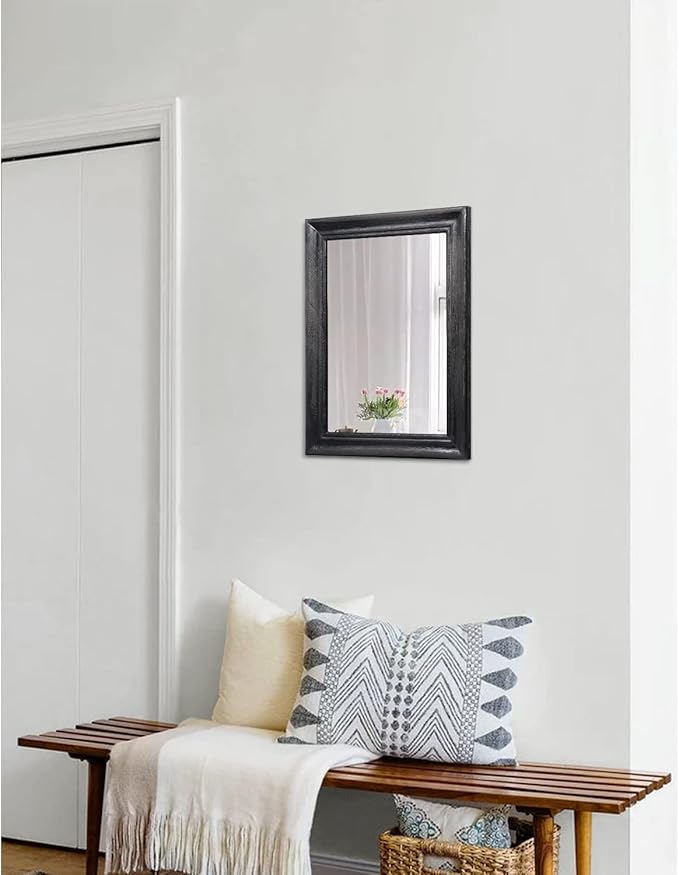 Black Mirrors for Wall Rustic Wood Mirror Farmhouse Rectangular Hanging Mirror for Bathroom Bedroom Living Room Hallway Entryway Home Decor