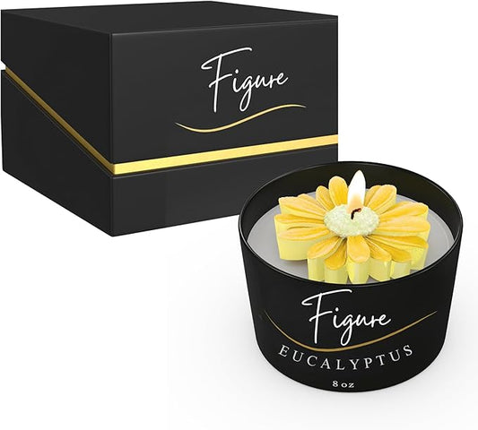 All Natural Scented Candle for Women | Hand-Poured | Beeswax & Organic Soy Wax Blend | 100% Beeswax Wick | Gardeners, Teachers, Spring | Premium Gift Box Included | Yellow Daisy - Eucalyptus