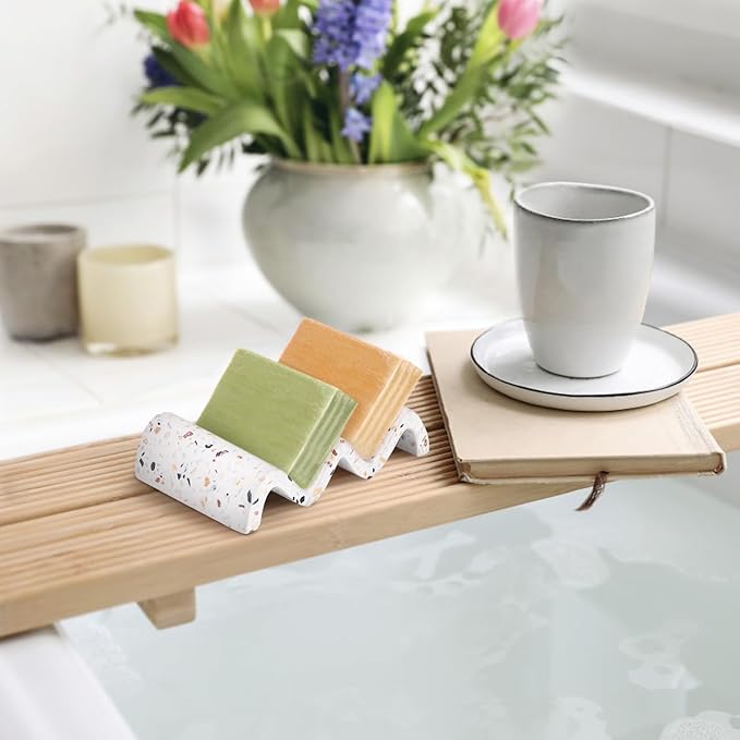 Luxspire Soap Dish for Bar Soap, Marble Shower Soap Dish, Self-draining Soap Tray, Soap Saver for Bathroom Shower Kitchen, Bathroom Soap Holder, Sponge Holder - Terrazzo