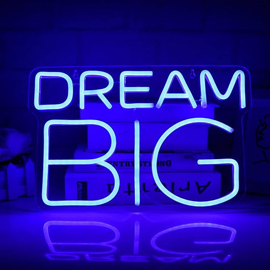JFLLamp Dream Big Neon Signs for Wall Decor Neon Lights for Bedroom Led Signs Suitable for Man Cave Beer Bar Pub Restaurant Christmas Birthday Party 5V Usb Power, 17.8 * 10.3 Inch(Blue)