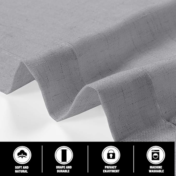 PrinceDeco Linen Burlap Curtains 108" Long for Windows, Rod Pocket Light Filtering Linen Blend Window Treatments for Bedroom/Living Room, W52 x L108, Set of 2, Dove Grey