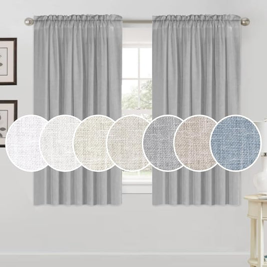 PrinceDeco Linen Curtains 63 Inches Long for Living Room Farmhouse Rod Pocket Light Filtering Window Drapes for Bedroom Curtains, 2 Panels Vertical Drapes(Dove, 52" W x 63" L)