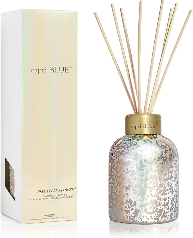 Capri Blue Reed Diffuser - Reed Diffuser Set Includes Scented Oil, Sticks, and Mercury Iridescent Glass Bottle - Home Decor Room Fresheners - Pineapple Flower (5.7 fl oz)