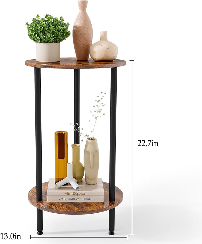 Round Side Table Set of 2, 2-Tier End Table, Small Round Nightstands with Storage Shelf, Modern Accent/Coffee/Bedside Table for Living Room, Bedroom-Brown