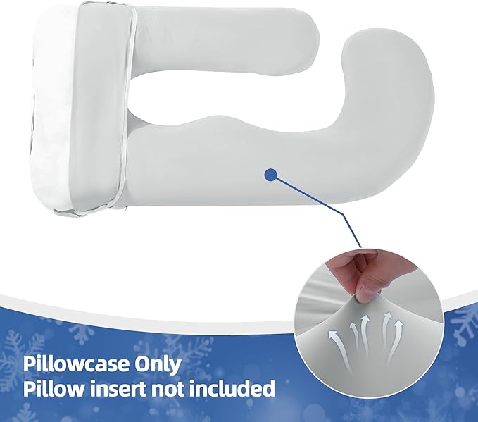 Cooling Pregnancy Pillow Cover (ONLY Pillowcase), Q-Max 0.4 U Shaped Luxurious Smooth Maternity Pillow Cover with Hidden Zip, Cool Large Pillow Protector for Side Hot Sleeper, Grey, 58x32 in