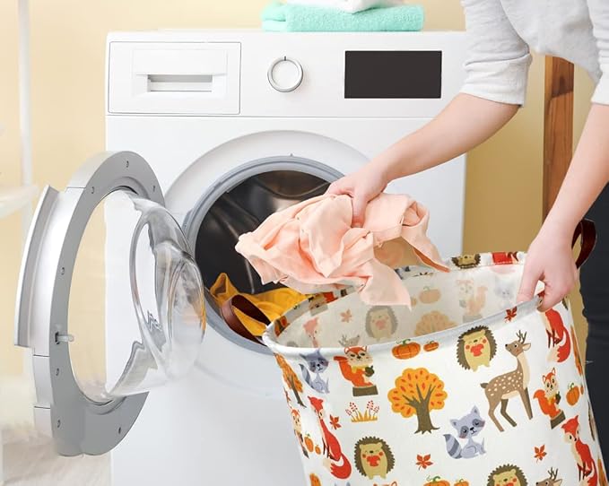 Kids Laundry Basket,Woodland Laundry Hamper Collapsible Animal Storage Baskets for Kids Room Decor,Nursery Hamper,Forest,Toy Organizer,Boys and Girls.(Forest animal) …