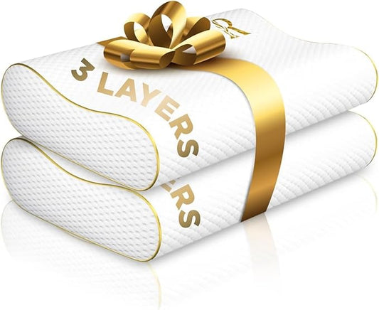 Royal Therapy Memory Foam Pillow, 2-Pack Queen Pillow Neck Pain Relief, Contour Pillow, Pillow for Neck and Shoulder Pain, Neck Pain Pillow, Side Sleeper Pillow, Cervical Neck Pillow