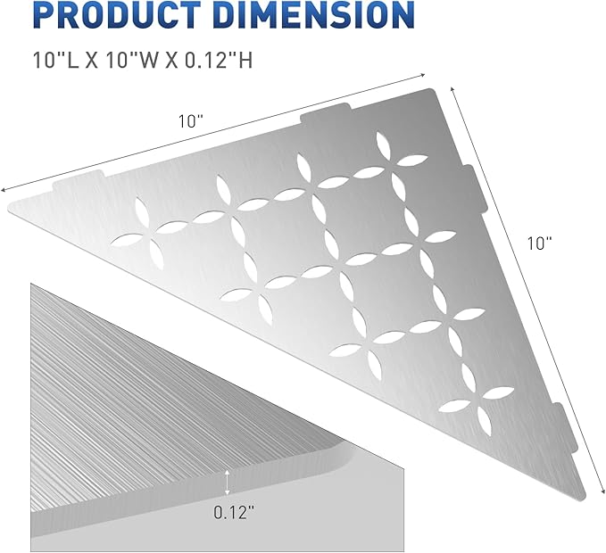 Heavy Duty Corner Shower Shelf, 10" Slot Design Bathroom Shelves for Tiled Wall, 304 Stainless Steel Recessed Organizer Corner Shelves for Inside Shower Decor, No Drilling