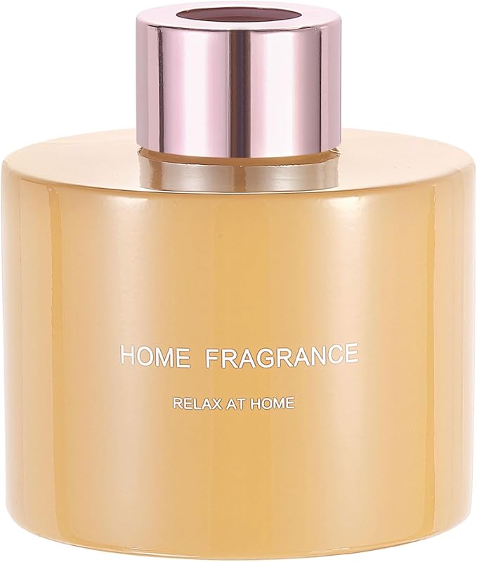 HARFINGTON Empty Glass Diffuser Bottle 140ml/4.7oz Refillable Fragrance Accessories Aromatherapy Jar Container for Replace Reed Diffuser Home Bathroom Pale Orange with Gold Tone Cap