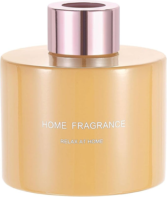 HARFINGTON Empty Glass Diffuser Bottle 140ml/4.7oz Refillable Fragrance Accessories Aromatherapy Jar Container for Replace Reed Diffuser Home Bathroom Pale Orange with Gold Tone Cap