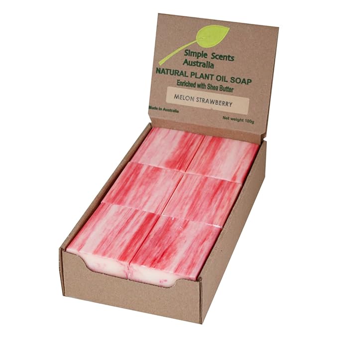 Melon Strawberry Scented Natural Soap Bars (12 Bars), 3.5oz Moisturizing French Triple Milled Soap Bars Enriched with Shea Butter - Pure Plant Oil Bath & Body Soap Bars