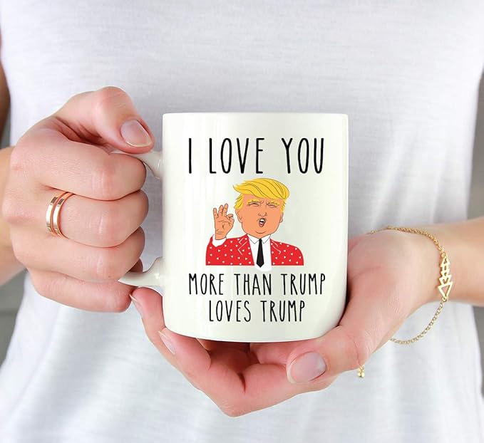 Andaz Press Valentine’s Day Funny 11oz. His Her Couples Coffee Mug Gift I Love You More Than Trump Loves Trump, Donald Trump 1-Pack, Gift Box Trump Valentine Mug Valentine Day Cup Valentine Coffee Cup