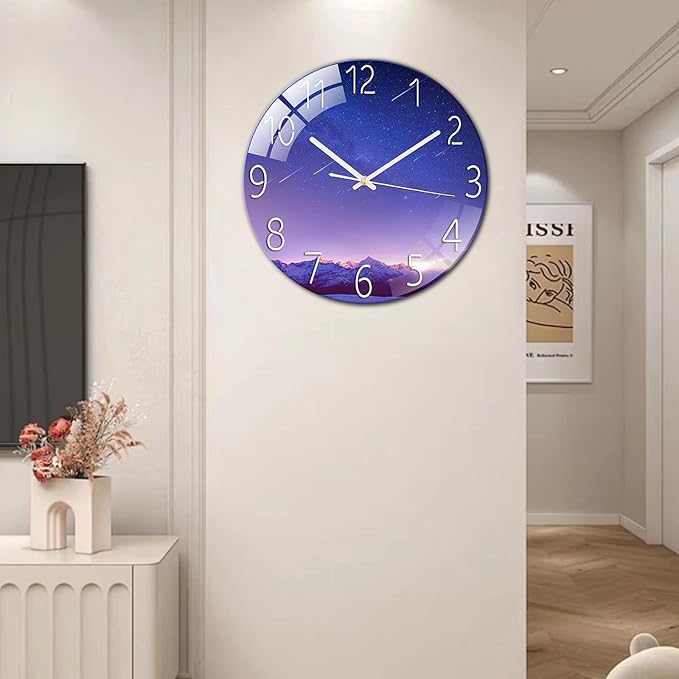 Ergocar Glass Wall Clock Silent Scanning Mechanical Round Glass Wall Clock, Suitable for Living Room, Kitchen, Office.
