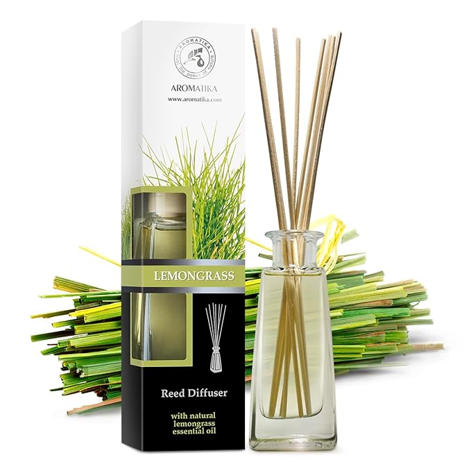 Lemongrass Diffuser w/Lemongrass Oil 3.4 Fl Oz - Scented Reed Diffuser - 0% Alcohol - Diffuser Gift Set - Best for Aromatherapy - Room Air Fresheners - Lemongrass Essential Oil Diffuser