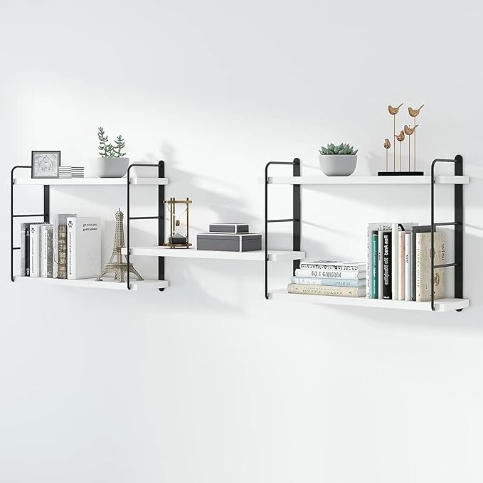 Wall Mounted Floating Shelves, Wall Shelves, Rustic Wall Decor Wood Shelves for Bedroom, Living Room, Bathroom and Kitchen Storage, Easy Installation (5, White)