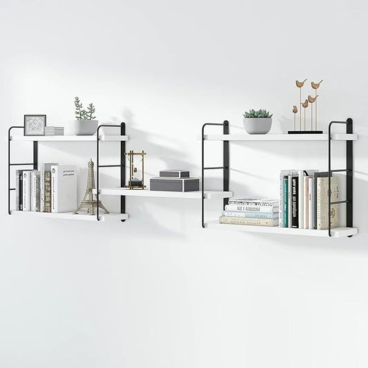 Wall Mounted Floating Shelves, Wall Shelves, Rustic Wall Decor Wood Shelves for Bedroom, Living Room, Bathroom and Kitchen Storage, Easy Installation (5, White)