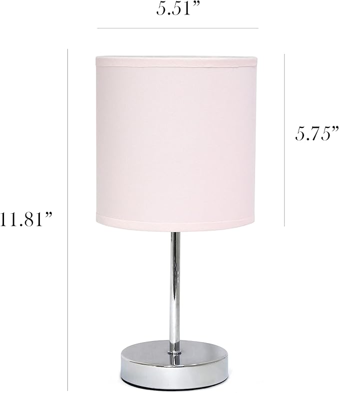 Simple Designs LT2007-BPK-LB Basic Chrome Mini Table Lamp for Living Room, Nightstand, Desk, Countertop, Blush Pink, with Feit LED Bulb Included