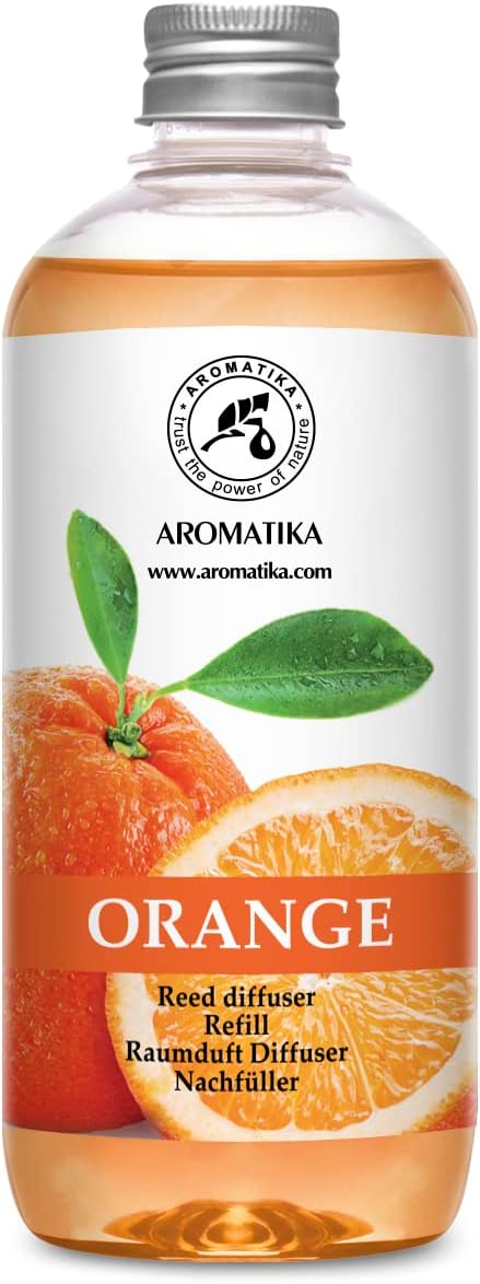 Orange Reed Diffuser Refill 17 Fl Oz (500ml) - Room Fragrance Diffuser with Natural Essential Orange Oil - Best for Aromatherapy - Reed Diffuser Oil Refill Orange for Spa - Home - Kitchen - Office