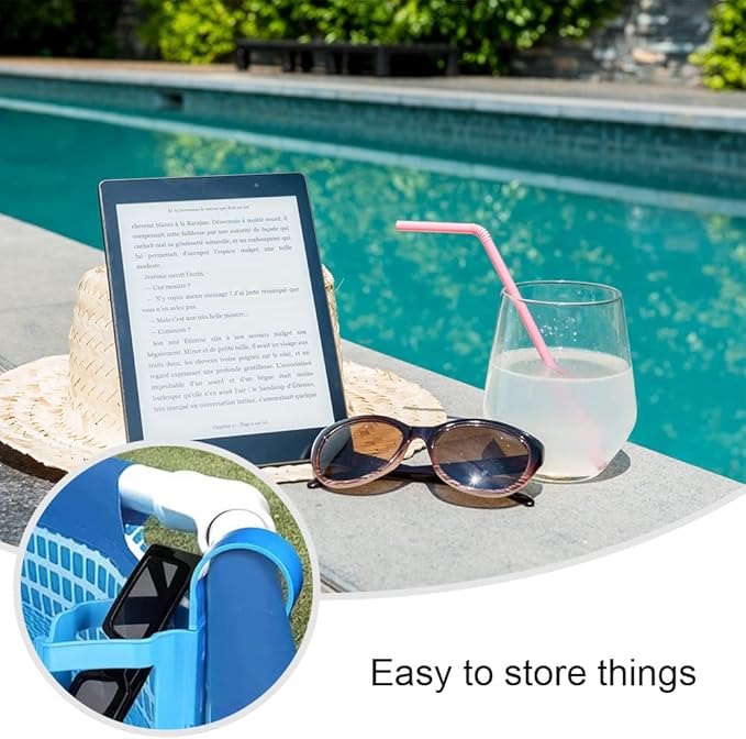 Poolside Cup Holder, Multipurpose Pool Drink Holder, Stainless Steel Water Bottle Holder, Self-Cleaning Plastic, Indoor and Outdoor, Blue