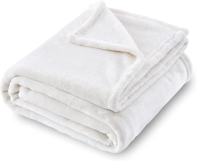 SOCHOW Flannel Fleece Blanket Throw Size, All Season Super Soft Cozy Blanket for Bed or Couch, Cream White, 50x60 inches