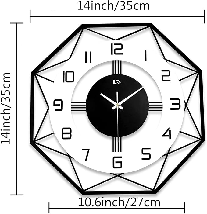 Modern Wall Clock for Living Room Decor Black Office Large Big Silent Frameless Decorative Bedroom Wall Watch for Kitchen Non Ticking Metal Indoor Wall Clock 14 Inch