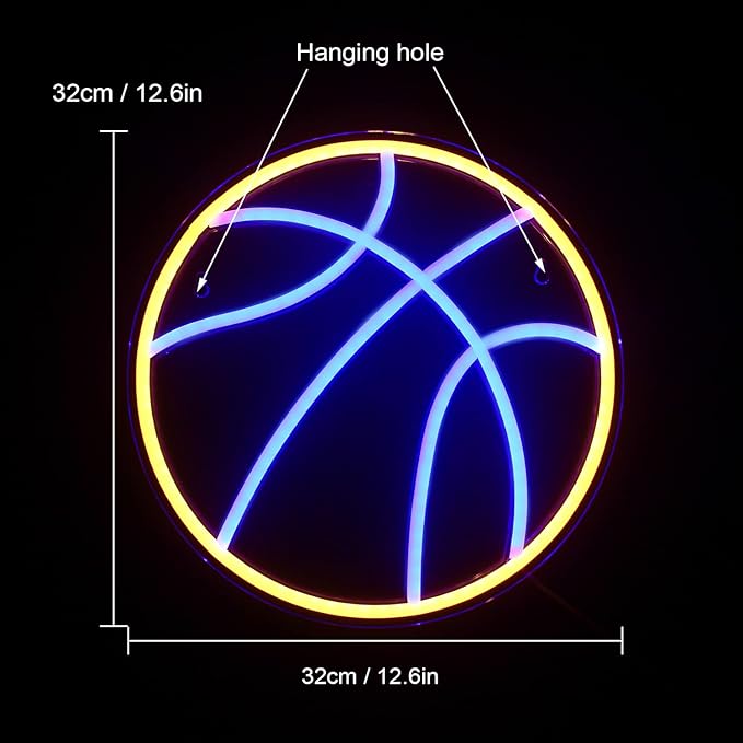 Basketball Neon Signs Sport Neon Light Led Sign Neon Sign for Bedroom Led USB Powered Switch Light up Sign Neon Sign for Wall Decor Bedroom Christmas Birthday Signs Kids Gift(Blue Yellow