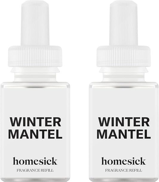 Pura & Homesick Home Scent Refill - Smart Clean Air Diffuser Fragrance - Up to 120-Hours of Luxury Fragrance per Refill - Household Essential - 2 Pack, Winter Mantel