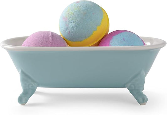 6.5" Ceramic Mini Decorative Clawfoot Bathtub Bar Soap Dish, Kitchen Sponge Holder and Shower Tray for Bathroom, 1 Pack(Baby Blue)