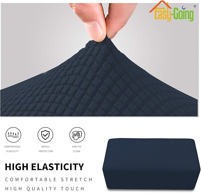 Easy-Going Stretch Ottoman Cover Folding Storage Stool Furniture Protector Soft Rectangle slipcover with Elastic Bottom(Ottoman Small,Dark Blue)