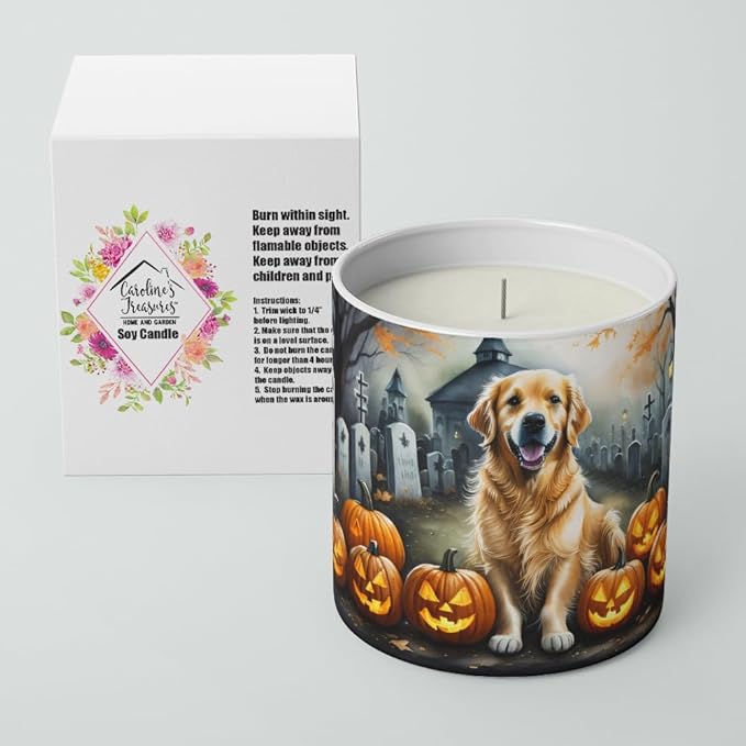 Caroline's Treasures DAC2042CDL Golden Retriever Spooky Halloween Decorative Soy Candle Nature Soy Wax Essential Oil Home Decor Ideal for Bedroom Kitchen Bath Office Gift, 10 oz