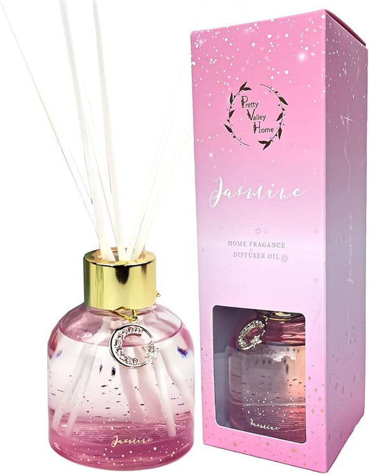 Reed Diffuser Set, Pretty Valley Home Diffuser 80Ml / 2.7 fl OZ Gift Box - Includes Reed Diffuser Sticks, Long Lasting Fragrance Oil and Glass Bottle for Office Living Room Decor (Jasmine)