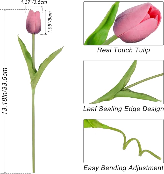 Beferr 18Pcs Tulips Artificial Flowers Faux Tulip Real Touch Tulip Fake Flowers Bouquets Arrangements for Mothers Day Spring Easter Wedding Home Table Decor