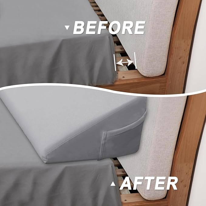 WdFour Bed Wedge pillow, close off Headboard, wall and Mattress Gap. incline, slanted sweat-proof pillow for neck and back pain relief anti-snoring for comfortable sleeping.(Gray,60Wx10Dx6H)