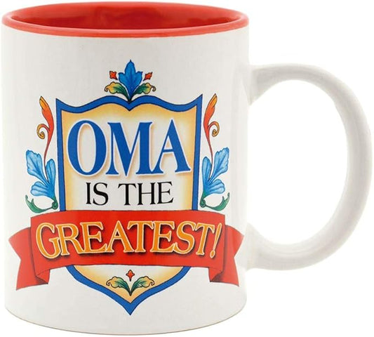 Essence of Europe Gifts Oma is the Greatest Shield Design Gift for German or Dutch Grandma Ceramic Coffee Mug by E.H.G | 12 oz