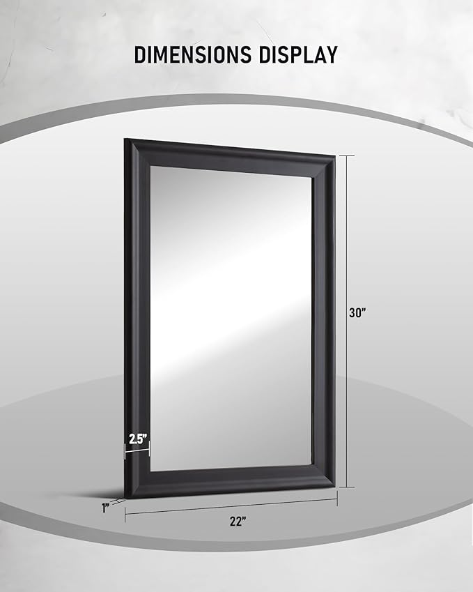CULER Black Wood Wall Mirror for Bathroom,Rectangle 20 x 30 inch Hanging Vatiny Mirrors with Wooden Frame for Living Room,Bedroom,Entryway