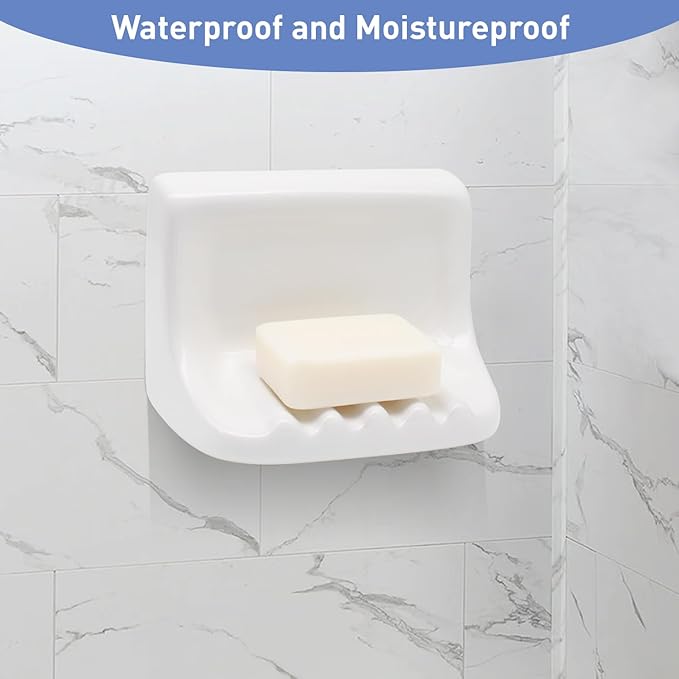 White Vintage Mounted Ceramic Soap Dish for Shower Wall,Retro Ceramic Soap Holder Porcelain Soap Tray for Home Bathtub Bathroom Sink Shower Wall Easy to Clean Keep Soap Dish Dry