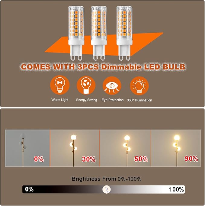 Fiqevs Upgrade Dimmable Floor Lamp, 3 Globe Mid Century Floor Lamps for Living Room with Frosted Glass Shade and 3 LED Bulbs, Vintage Modern Gold Standing Lamp for Bedrooms, Office - Antique Brass