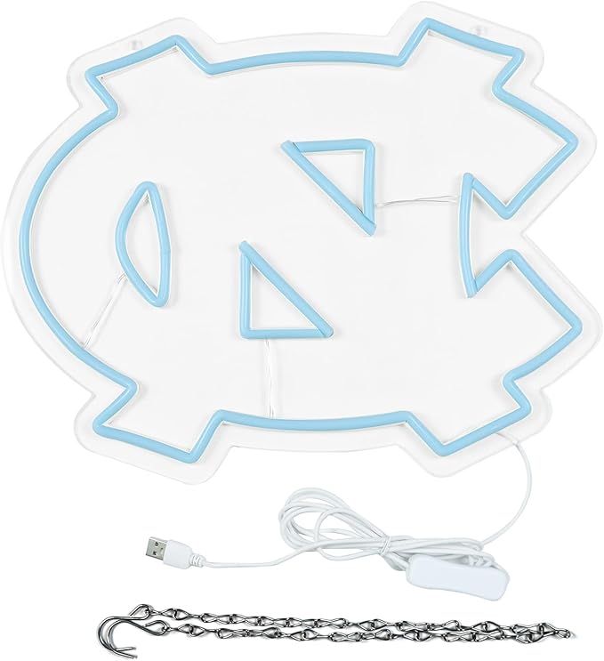 North Carolina Tar Heels Football Neon Signs for Wall Decor，Rugby Football Neon Lights for Bedroom LED Signs Suitable for Man Cave，5V Power Adapter 12 * 15Inch(sky blue)