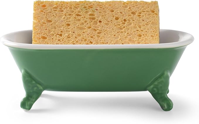 6.5" Ceramic Mini Decorative Clawfoot Bathtub Bar Soap Dish, Kitchen Sponge Holder and Shower Tray for Bathroom, 1 Pack(Mermaid)