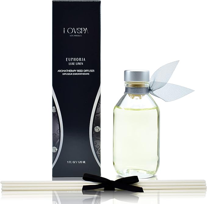 LOVSPA Luxe Linen Reed Diffuser Set - Euphoria Linen, Sweet Herbal Tea & Sandalwood Scent Diffuser - Non-Toxic Oil Reed Diffuser - Made in The USA