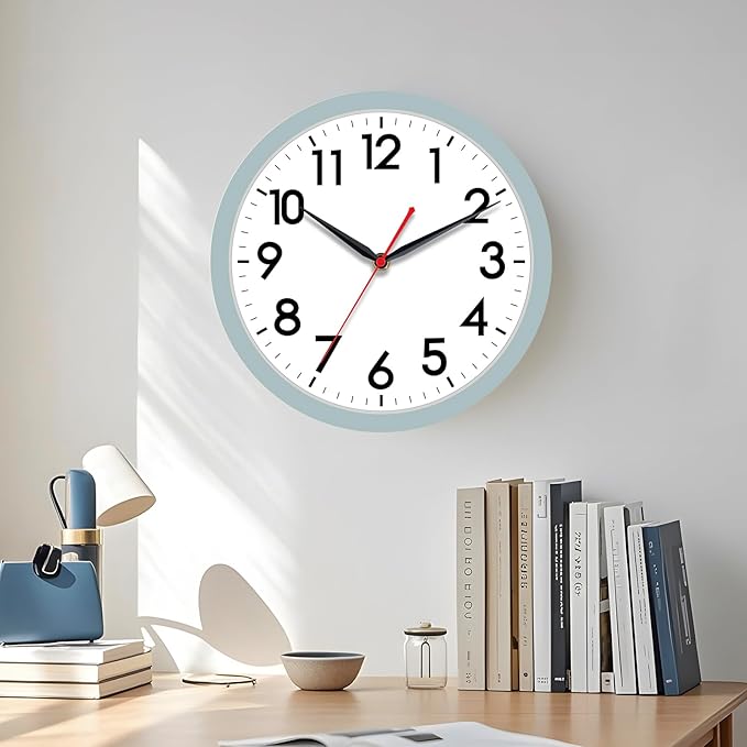 AKCISOT Wall Clock, Modern Small Wall Clocks Battery Operated 12 Inch, Silent Non-Ticking Analog Classic for Office, Home, Bathroom, Kitchen, Bedroom, School(Blue Gray)