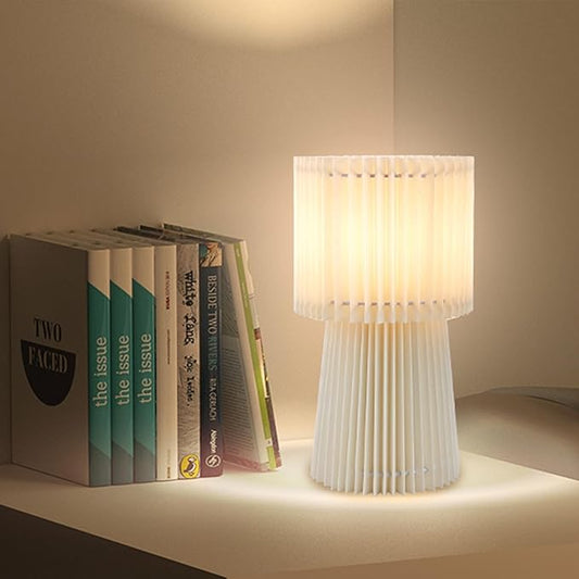 Shineled Small Table Lamp for Bedroom, Minimalist Bedside Lamps for Night Stands, Nightstand Lamp with Pleat Fabric, Study Reading Desk Lamp for Kids Room, Living Room, College Dorm, Home, Office