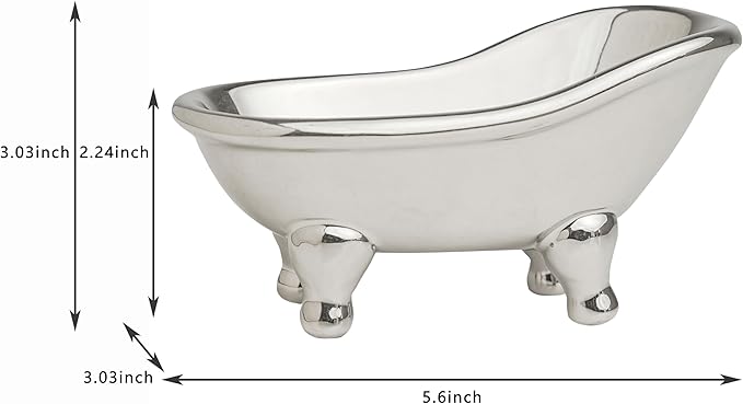 5.6" Ceramic Mini Bathtub Soap Dish Decortative Clawfoot Bathroom Soap Dish (Silver)