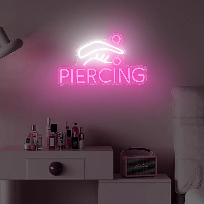 Piercing Neon Sign, Tattoo Neon Signs for Wall Decor, Dimmable Led Signs for Bedroom, Light Up Signs for Tattoo Salon Studio Ear Body Piercing Shop Business Decoration