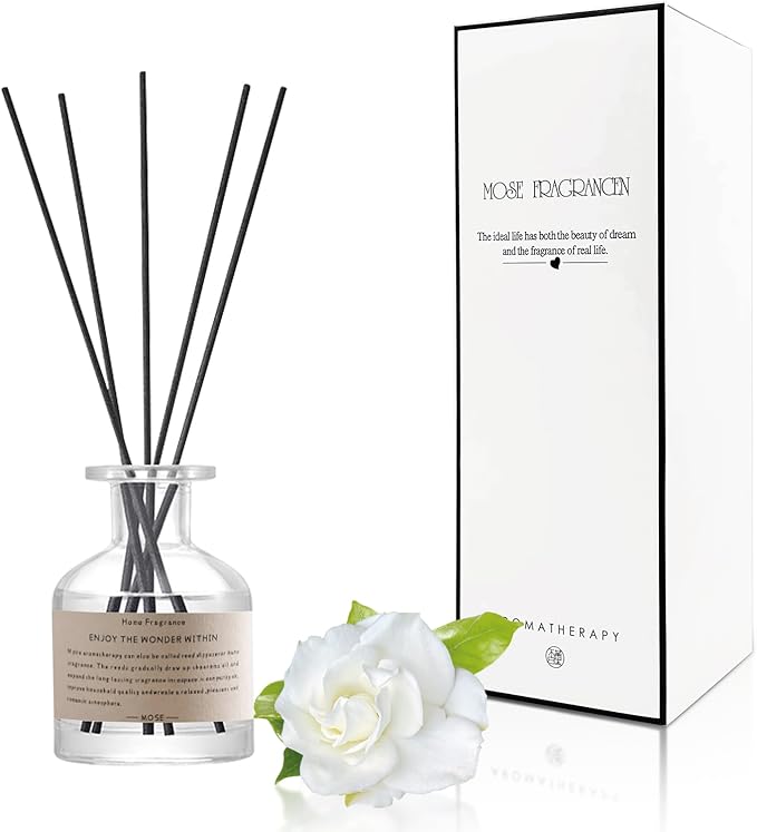 Reed Diffuser Set,4.1 oz Gardenia Scented Oil Diffuser with 5 Reed Sticks,Home Fragrance Reed Diffuser for Bathroom Bedroom Office Shelf Decor & Air Fresheners