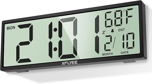 14.5'' Large Digital Wall Clock Battery Operated with Jumbo Numbers, Auto DST, Day, Date, Alarm, Temperature for Living Room, Bedroom, Desk Decor, Gift, LCD Screen Display Easy to Read and Set