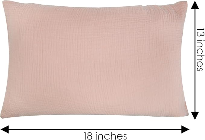 Organic Cotton Muslin Mini Pillowcases with Envelope Design,2 Pack Ultra Breathable Kids Toddler Pillowcases for Boys and Girls- 13 x 18 inches (Coral)