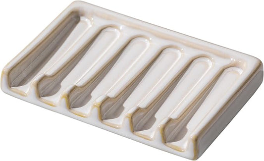 Self Draining Premium White Ceramic Waterfall Soap Dish, Bar Soap Holder, Shower Soap Holder Sponge Holder Soap Tray Savers for Bathroom, Shower, Kitchen, Sink and Countertop