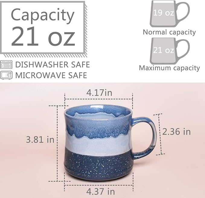 Bosmarlin Large Ceramic Coffee Mug, Big Tea Cup for Office and Home, 21 Oz, Dishwasher and Microwave Safe, 1 PCS… (Blue)