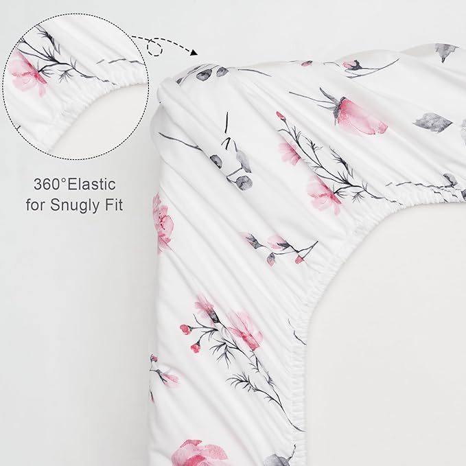 david's kids 3 Pack Fitted Crib Sheets, Ultra Soft Breathable Comfortable Baby Sheet Set for Boys Girls Neutral, 28x52 Inch Fits Standard Crib and Toddler Mattresses, Floral Flowers